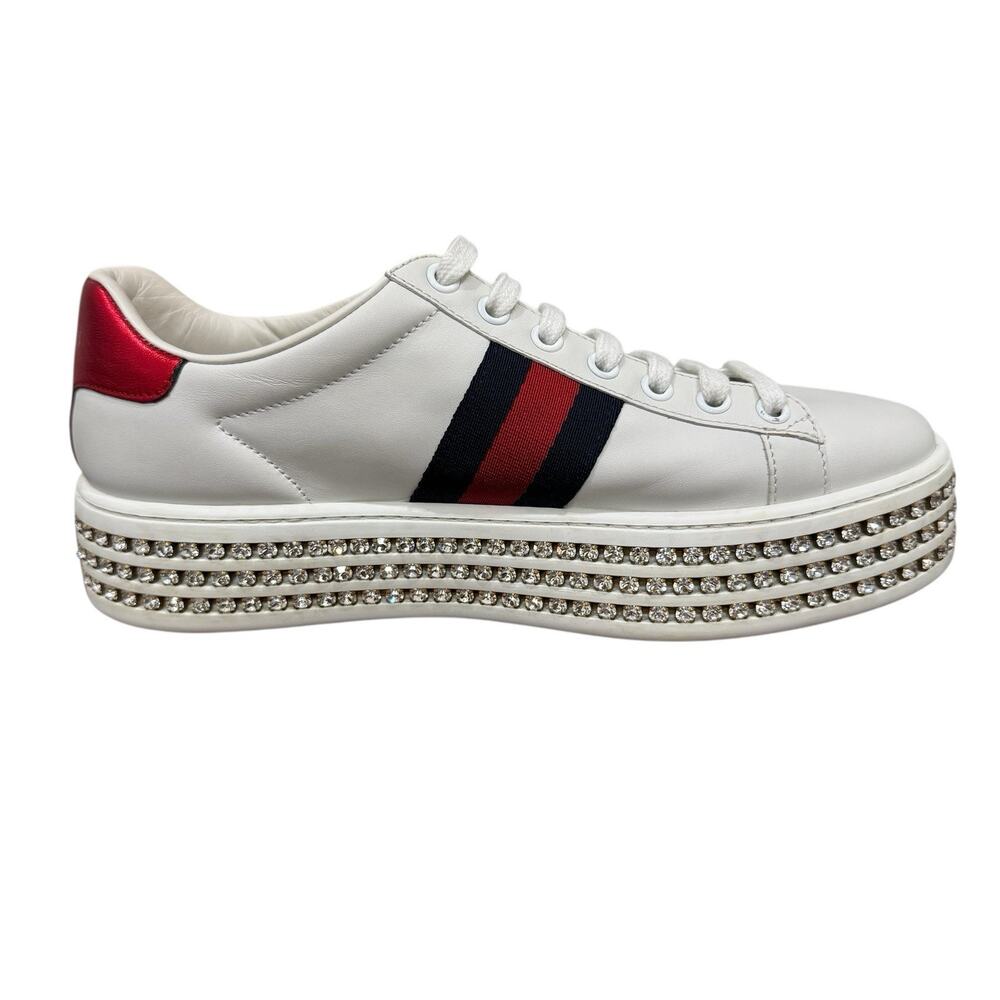 Gucci Ace Platform Sneakers Crystal Embellished Leather Size 37 - Picture 11 of 16